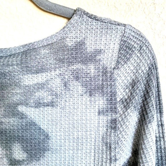 Cozie Pink Rose Grey top Tie-Dye Waffle Knit Long Sleeve Crop blouse size M boho - Picture 4 of 6